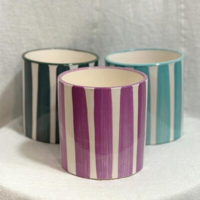 Dekoračný črepník Linea teal 10 cm dekoracny crepnik kvetinac pasikovy farebny