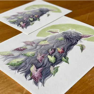 Botanická ilustrácia Striebro a syngónium wearewind